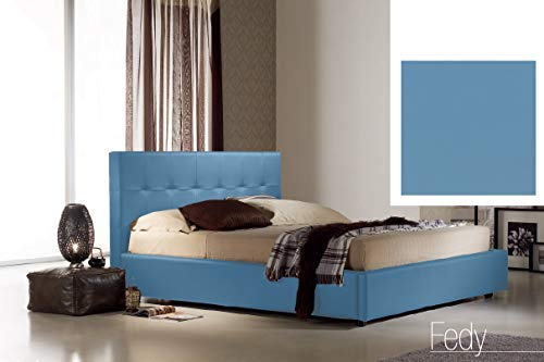 Dafne Italian Design Letto contenitore matrimoniale, similpelle lavabile, colore blu - 176x210x100 cm - per materasso 160x190-100% Made in Italy