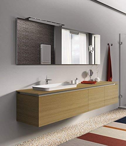 Dafne Italian Design Mobile moderno da bagno rovere c/lavabo semi incasso L.185XP.51,5XH.44,7 - base: 2 cassettoni, base portalavabo, lavabo semincasso, specchio, lampada a led