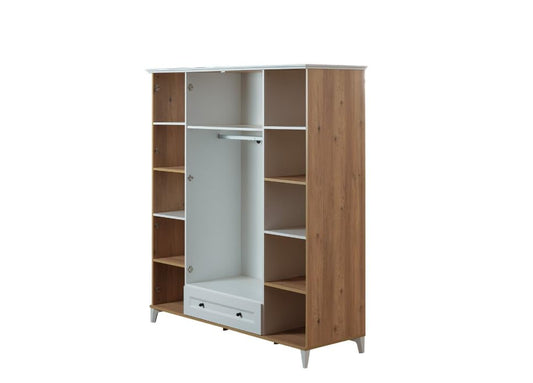 Dafne Italian Design Armadio quattro ante con specchi Family colore bianco e legno misura 184x205x62 cm.