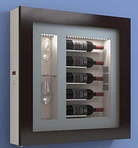 Cantinetta vino da parete per cinque bottiglie in orizzontale e due bicchieri orizzontali laterali per bottiglie H.328 D.90 mm - peso 30 kg. (SF00)