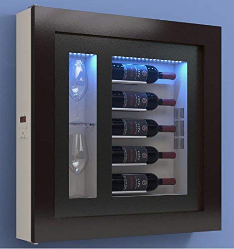 Cantinetta vino da parete per cinque bottiglie in orizzontale e due bicchieri orizzontali laterali per bottiglie H.328 D.90 mm - peso 30 kg. (SF00)