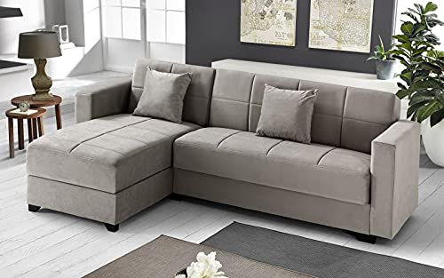 Dafne Italian Design Divano letto angolare 2 posti - Tessuto maya dark beige - penisola sinistra - (cm. 225 x 158 x 86h)