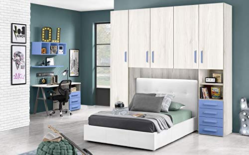 Dafne Italian Design Cameretta a Ponte n.5 ante; effetto ibiza bianco; blu denim