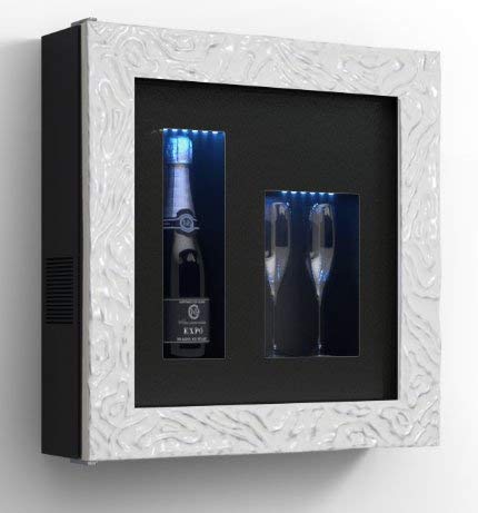 Cantinetta vino da parete per una bottiglia e vano neutro per 2 calici. / hpl Vetrocamera 20 mm . per bottiglia H.324 D.105 mm - peso 25 kg - (SF00)