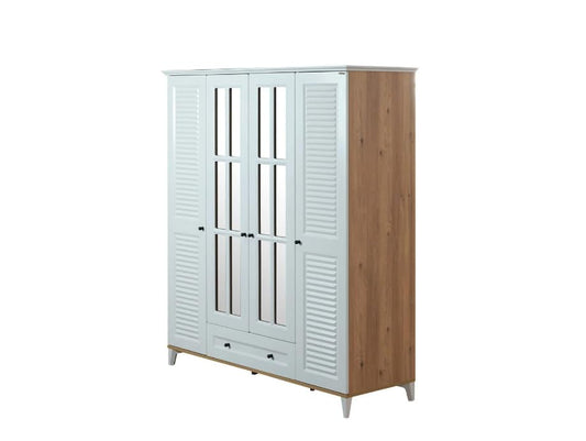 Dafne Italian Design Armadio quattro ante con specchi Family colore bianco e legno misura 184x205x62 cm.