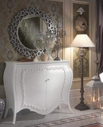 Dafne Italian Design Mobiletto base 2 ante bianco c/decorazioni, H. 113 x P. 56 x L. 137, in legno massiccio ebano
