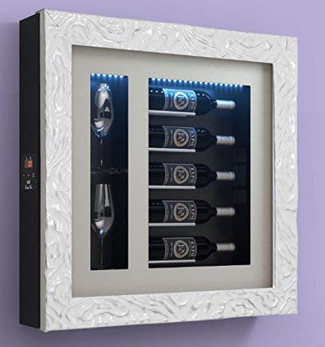 Cantinetta vino da parete per cinque bottiglie in orizzontale e due bicchieri orizzontali laterali per bottiglie H.328 D.90 mm - (SF00)