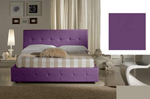 Dafne Italian Design Letto una piazza e mezza contenitore, similpelle lavabile, colore viola - Dimensioni: Larghezza 136 x 220 x H 100 cm - per materasso 120 x 200. - 100% Made in Italy (SFI)