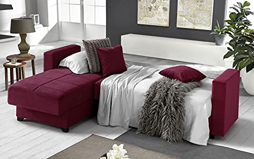 Dafne Italian Design Divano letto angolare 2 posti - Tessuto maya burgundy - penisola sinistra - (cm. 225 x 158 x 86h)