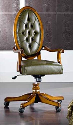 Dafne Italian Design Poltrona d'ufficio Girevole Rivestita in Pelle Verde, Stile Classico (cm. L. 56 - H. 120/110 - P. 47) (TVG)
