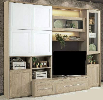Parete componibile per soggiorno - olmo e bianco - cm. 296 x 58 x 230h (STP)