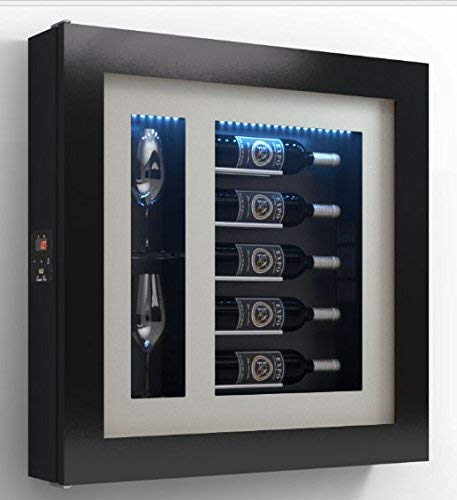 Cantinetta vino da parete per cinque bottiglie in orizzontale e due bicchieri orizzontali laterali per bottiglie H.328 D.90 mm , peso 30 kg. (SF00)