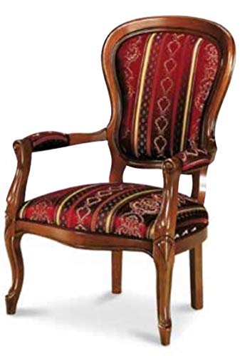 Dafne Italian Design Poltrona Stile '800 Tessuto Liscio Rosso, Stile Classico (cm. L. 66 - H. 103 - P. 70) (TVG)