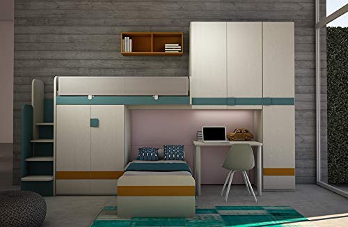 Dafne Italian Design TUTTOCAMERETTE.IT - Cameretta per ragazzi o ragazze - L. 408 cm - P. 202 cm - H. 261 cm: Avorio, Rosa, Mandarino, Verde Menta - – 100% Made in Italy (SF30)