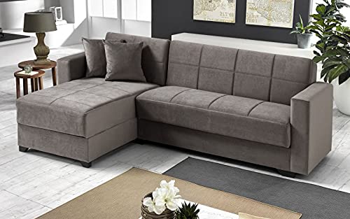 Dafne Italian Design Divano letto angolare 2 posti - Tessuto maya dark grey - penisola sinistra - (cm. 225 x 158 x 86h)