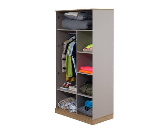 Dafne Italian Design Armadio due ante Huga colore grigio chiaro e legno misura cm.100x207x61