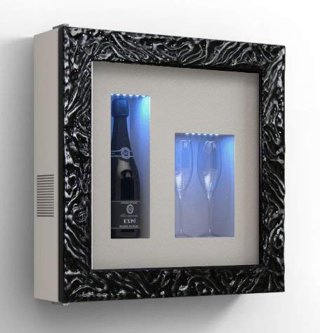 Cantinetta vino da parete per una bottiglia e vano neutro per 2 calici. / hpl Vetrocamera 20 mm . per bottiglia H324 D105 - peso 25 kg - (SF00)