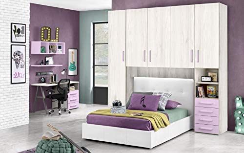 Dafne Italian Design Cameretta a Ponte n.5 ante; effetto ibiza bianco; rosa confetto