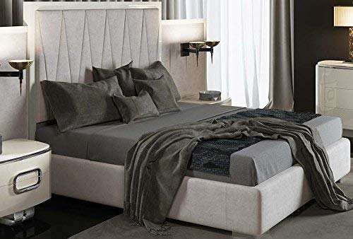 Dafne Italian Design Letto matrimoniale con testata, colori grigio e bianco, rifinitura in legno bianco H.160XP.220XL.200 - rete 180X200
