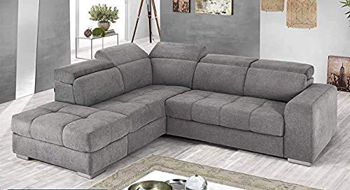 Dafne Italian Design Divano Letto angolare 3 posti con penisola a Sinistra. Tessuto Romeo Silver (cm. 266 x 230 x 94h)