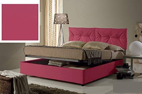 Dafne Italian Design Letto una piazza e mezza contenitore, similpelle lavabile, colore rosa scuro - Dimensioni: Larghezza 134 x 205 x H 102 cm - per materasso 120 x 190. - 100% Made in Italy (SFI)