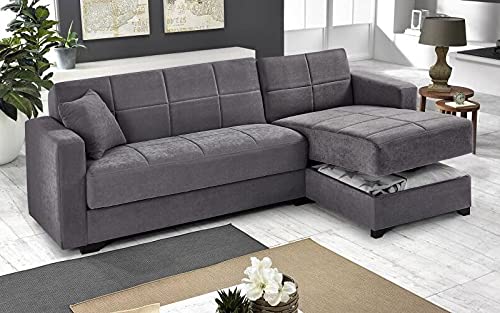 Dafne Italian Design Divano letto angolare 2 posti - Tessuto lam grey - penisola destra - (cm. 225 x 158 x 86h)