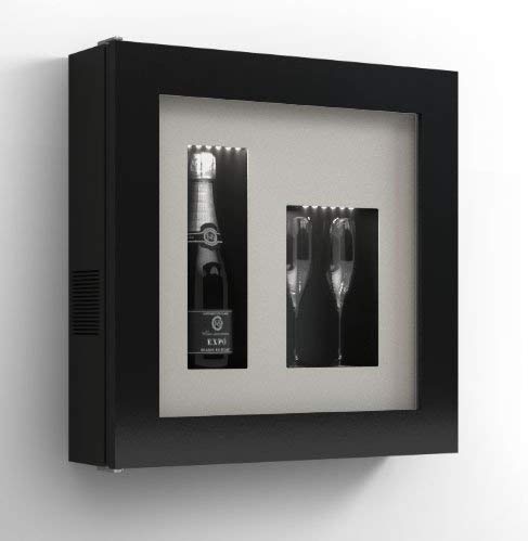 Cantinetta vino da parete per una bottiglia e vano neutro per 2 calici. / hpl Vetrocamera 20 mm . per bottiglia H324 D105 - peso 25 kg - (SF00)