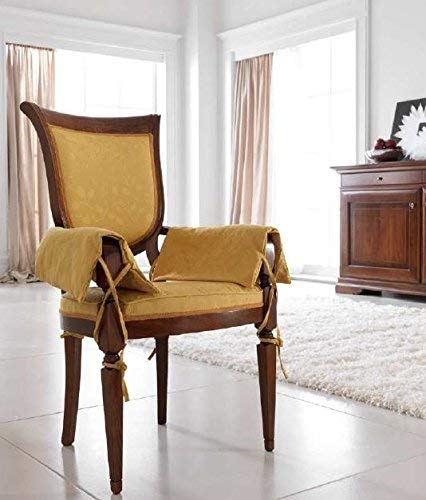 Dafne Italian Design Poltroncina classica imbottita, in noce scuro e stoffa color oro, H. 103 X P. 55 X L. 47,5, 10 Kg, 0,32 Mc/Mᄈ, in faggio