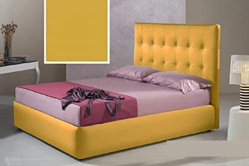 Dafne Italian Design Letto una piazza e mezza contenitore, similpelle lavabile, giallo senape - 136x210x140 cm - per materasso 120x190-100% Made in Italy