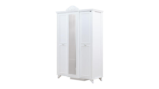 Dafne Italian Design Armadio tre ante stile romantico con specchio modello Reyna colore bianco misura 134x209x61 cm.