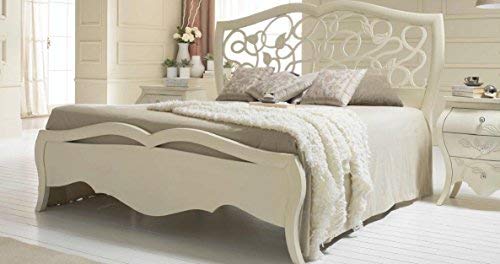 Dafne Italian Design Letto matrimoniale traforato, avorio, vintage, 133X215X205 - per rete 180X200, 65 Kg, Testiera-pediera: noce toulipier
