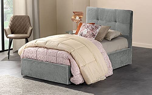 Dafne Italian Design - Letto singolo con contenitore, Effetto velluto grigio scuro, Dimensioni: cm. 90 x 205 x 110 H