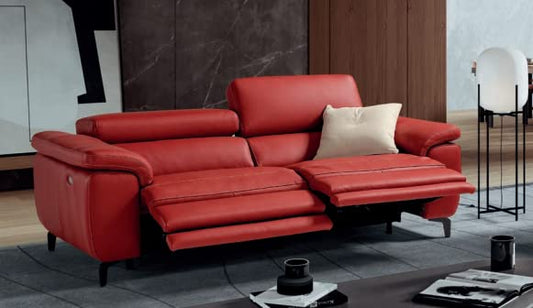 Dafne Italian Design Divano tre posti in pelle colore rosso con doppio recliner elettrico - misure cm. L 209 l 101/106 H 75 - Made in Italy