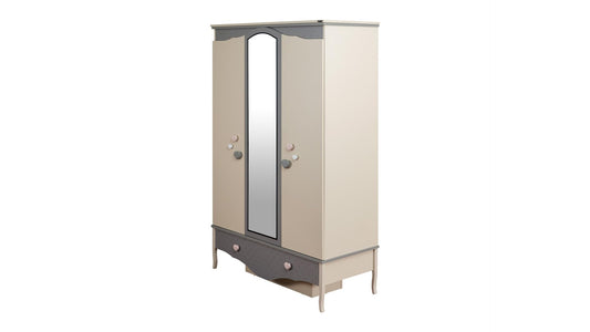 Dafne Italian Design Armadio tre ante con specchio Giulietta colore grigio antracite e beige misura cm.135x205x60