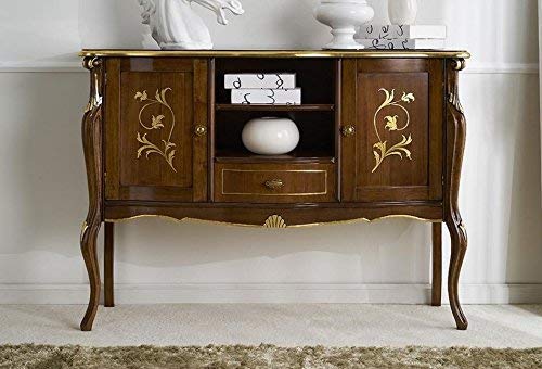 Dafne Italian Design Vetrina bassa - noce scuro, decorazioni oro -cm: 134 cm - 43 cm - H 100 cm. Stile classico - 100% Made in Italy (SF17)