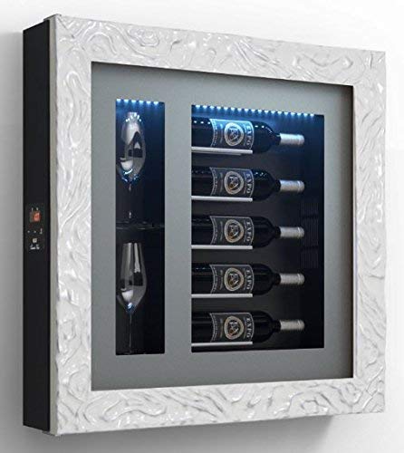 Cantinetta vino da parete per cinque bottiglie in orizzontale e due bicchieri orizzontali laterali per bottiglie H.328 D.90 mm - peso 30 kg. (SF00)