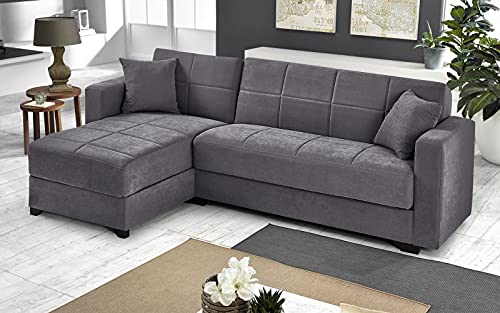 Dafne Italian Design Divano letto angolare 2 posti - Tessuto lam grey - penisola sinistra - (cm. 225 x 158 x 86h)