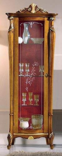 Dafne Italian Design Vetrina destra 1 anta, noce scuro, decorazioni oro, schienale tappezzato -cm: 70 cm - 40 cm - H 212 cm. Stile classico. 100% Made in Italy (SF17)