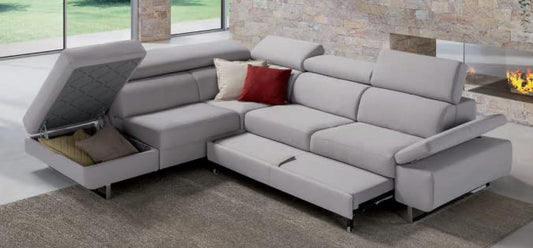 Dafne Italian Design Divano angolare tre posti con letto estraibile in tessuto lavabile colore grigio - misure cm. L 282x243 l 109 H 85 - Made in Italy