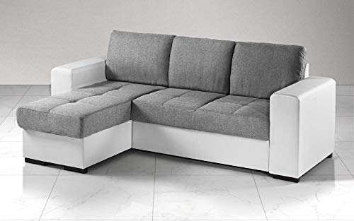 Dafnedesign.com - Divano angolare - Colore: sbianco e grigio- -, struttura in ecopelle - Dimensioni: cm 229 x 148 x 88h (STD)