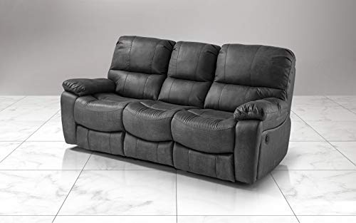 Dafne Italian Design Divano 3 posti con n.2 Recliner elettrici - Colore: Grigio - cm. 223 x 105 x 105h