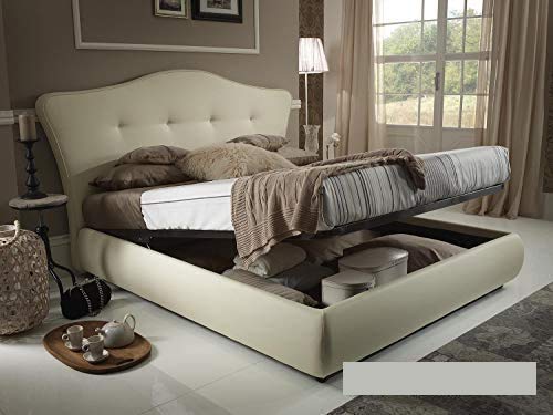 Dafne Italian Design Letto matrimoniale contenitore, similpelle lavabile, colore avorio - Dimensioni: Larghezza 204 x 214 x H 126 cm - per materasso 160 x 190. - 100% Made in Italy (SFI)