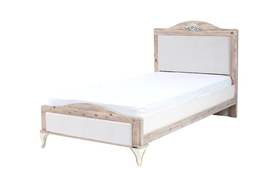 Dafne Italian Design Letto una piazza e mezza Gold colore bianco e legno chiaro cm. 110 X 109 X 208 comprensivo di materasso cm. 100x200x25