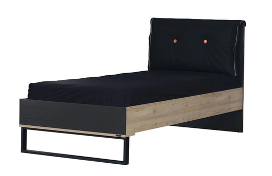 Dafne Italian Design Letto una piazza e mezza Bossy colore legno e nero cm. 124 X 107 X 204 comprensivo di materasso cm. 120x200x25