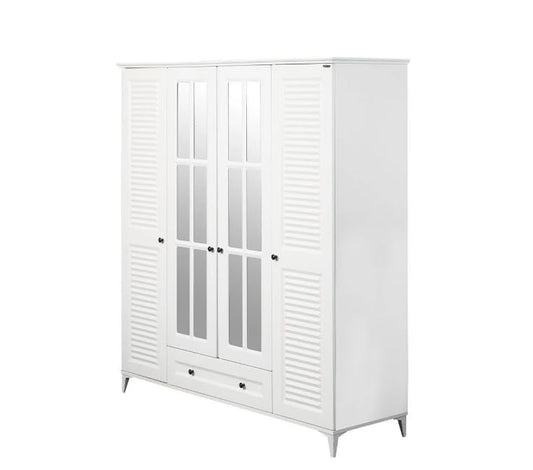 Dafne Italian Design Armadio quattro ante con specchi ed un cassetto Classe colore bianco misura 184x205x62 cm.