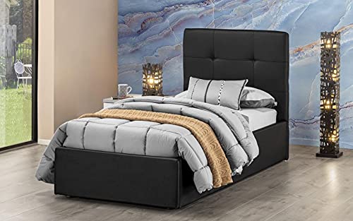 Dafne Italian Design - Letto singolo con contenitore, Similpelle nero, Dimensioni: cm. 90 x 205 x 110 H