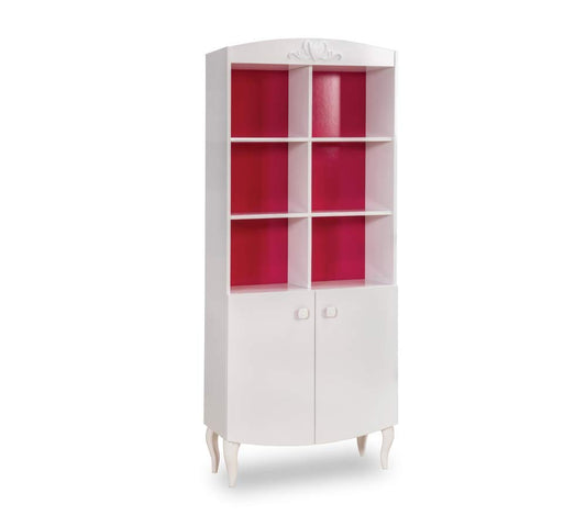 Dafne Italian Design Libreria fuxia e bianco - 3 ripiani-2 mensole chiuse con sportelli - 77x33x175 cm - con piedi