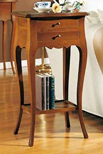 Dafne Italian Design Coppia di comodini, due cassetti, noce scuro -cm: 46 cm - 33 cm - H 79 cm - 0,15 Mc - Stile classico - 100% Made in Italy (GF17)