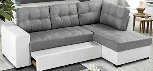 Dafnedesign.com - Divano angolare 3 posti - Colore: bianco e grigio - e tessuto - Dimensioni: 244 x 172 x 89h cm (STD)