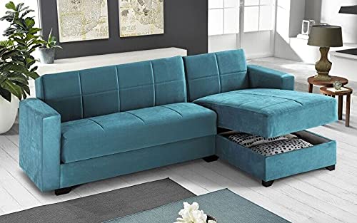 Dafne Italian Design Divano letto angolare 2 posti - Tessuto maya turchese - penisola destra - (cm. 225 x 158 x 86h)